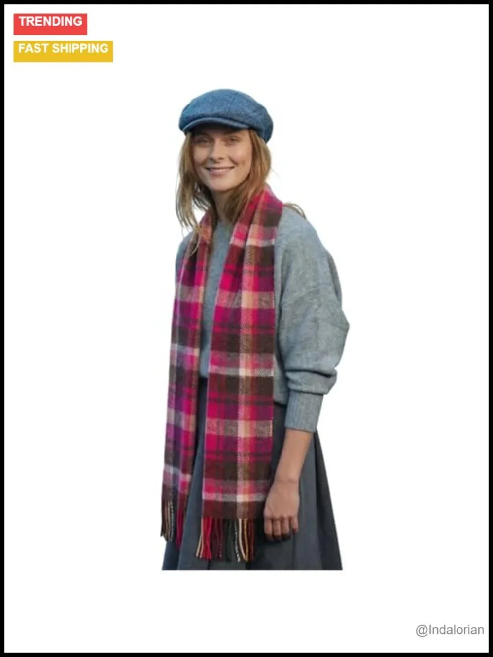 100% Lambswool Irish Tartan Scarf, 9x78, Unisex, Dry Clean